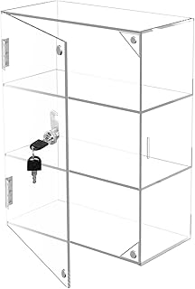Clear Acrylic Countertop Display Case with Lock Key, 3-Shelf Security Locking Display Case Dustproop Suction Buckles Showcase for Collectible Office Retail Store Vertical Cabinet Safe Box Storage