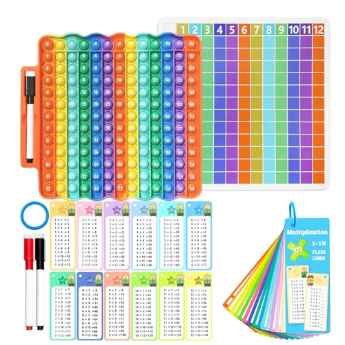 Anemeeoke Multiplication Flash Cards + Pop Fidget Multiplication Chart, Times Table Educational Flashcard 3rd Grade, 4th, 5th, 6th Grade