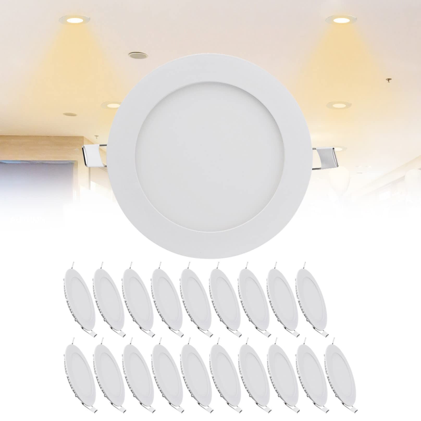 9W LED Ceiling Downlights 5 Inch, 3000K Warm White LED Recessed Ceiling Twist & Lock, Hole Φ 130 mm, 540LM IP21 Spot Light for Hallway, 20 Pack