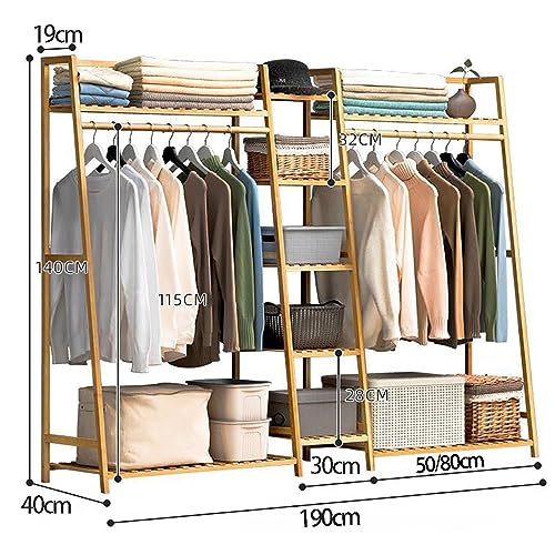 Solution de rangement élégante en bambou, dressing ouvert avec 7 étagères
