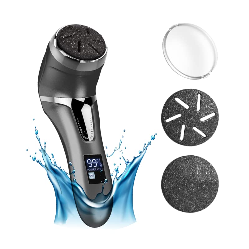 Callus Vac Max Negro Lima Eléctrica Pies Succión al vacío Dispositivo pedicura 2 velocidades pantalla LCD 3 Rodillos de repuesto IPX7 Pedicura eléctrica Lima Pies Durezas Eliminar callos.