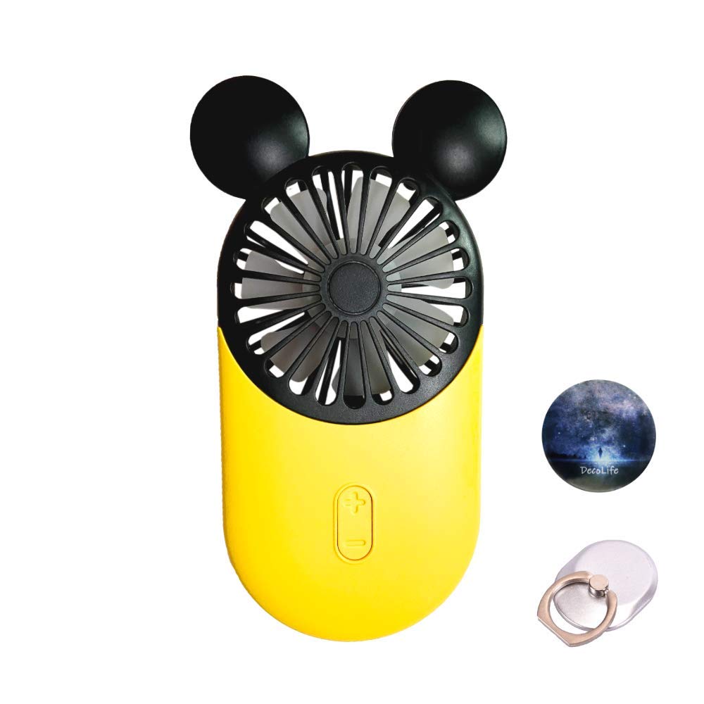 DecoLifeCute Handheld Mini USB Fan, Rechargeable Portable Fan, 3 Adjustable Speeds and Wearable Accessories, Pocket Size for Indoor Or Outdoor Activities (Yellow)
