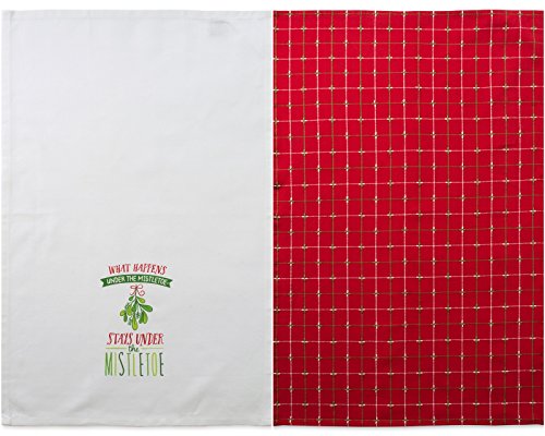 Image of DII Christmas Tea Towels Decorative Kitchen Dish Towel Set, 18x28, Under the Mistletoe, 2 Piece