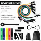 Odoland Zestaw elastycznych taśm fitness z 5 opaskami oporowymi, elastycznymi taśmami, uchwytami, pasami do kostki, kotwicą do drzwi, zestawem treningowym do ćwiczeń fitness jogi pilates, kolor