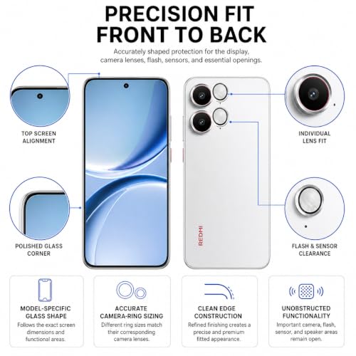 Image of FIRST MART Tempered Glass for Redmi Turbo 5 5G with Silver Camera Ring Guard & Installation Kit | HD Clear Edge-to-Edge Screen Protector, Scratch Resistant, Case-Friendly | Pack of 1