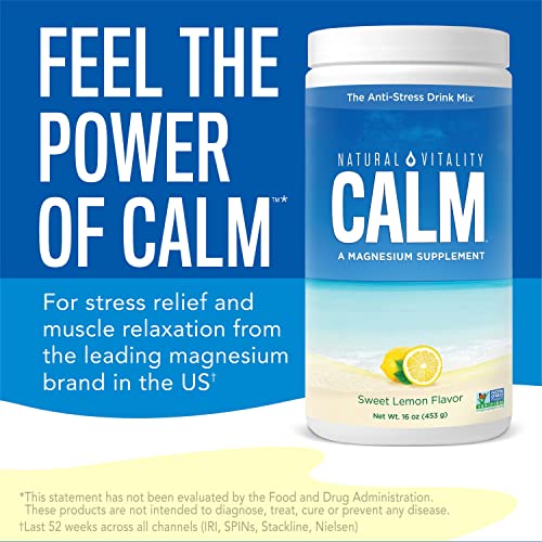 Natural Vitality Calm, Magnesium Supplement, Anti-Stress Drink Mix Powder - Gluten Free, Vegan, & Non-Gmo, Sweet Lemon - 16 Oz #TOP1