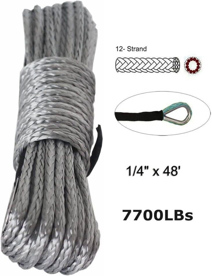 synthétique Treuil Cable Ligne 1/4 x 48 '(5 Mmx15 M) 3 492,7 Kilogram Treuil ATV UTV Quad Dyneema Sk78 Plastique 4 x 4 Offroad