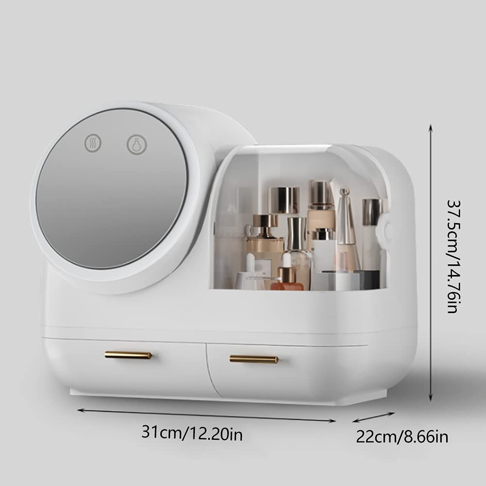 Organizer do ładowania przez USB z wbudowanym wentylatorem, pudełko do przechowywania kosmetyków, podświetlane LED, pyłoszczelne przegródki, podwójne szuflady do komody, łazienki, toaletki