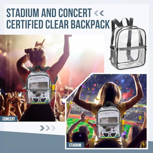 Image of Sweetude 6 Pcs Clear Backpack bulk 11.4 x 9.5 x 5.1 Inch Bag Stadium Approved Plastic Transparent Backpack with 2 Water Holders (Gray)
