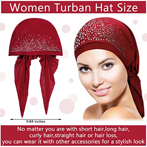 Image of Geyoga 6 Pcs Chemo Headwear for Women Pre-tied Head Scarf Headwrap, Elegant | Sequin Pre Tied Head Wraps, Stretchy Turban Cap, Cancer Patients, Daily Wear