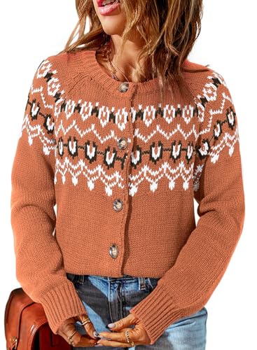 Image of Dokotoo Womens Cardigans Casual Long Sleeve Chunky Knit Fall Winter Button Down Fair Isle Cardigan Sweaters