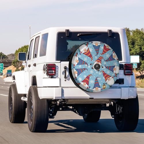Image of Delerain Spare Tire Cover with Backup Camera Hole Funny Gnomes Wheel Covers Waterproof Dust-Proof UV Sun Universal Fit for Trailer RV SUV Truck (18 Inch for Diameter 32 inch-34 inch)