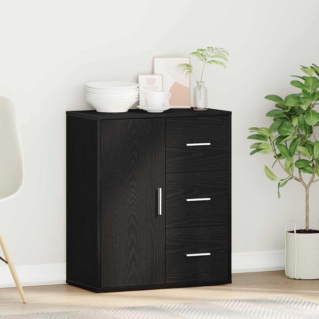 Credenza nera effetto rovere, 60 x 31 x 70 cm, comò con anta