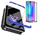 Produktbild AILZH Huawei Honor 10 lite Hülle 360 Grad Schutzhülle PC Hartschale Anti-Schock HandyHülle Anti-Kratz Stoßfänger 360°Cover Case Matte Schutzkasten+Gehärteter Glasfilm(Blau schwarz)