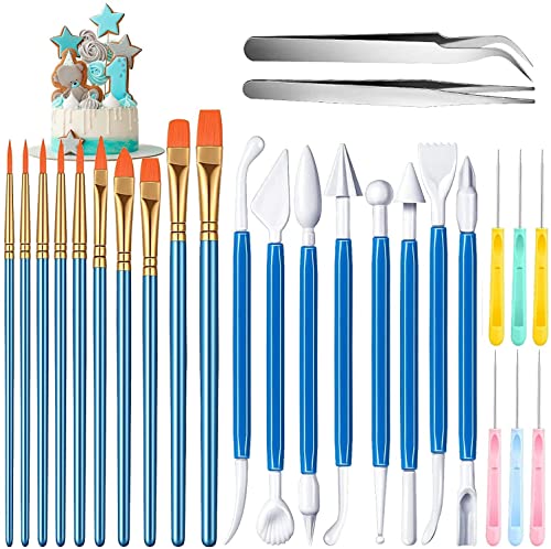 MEISO 26 Pièces Pinceau Patisserie de Décoration Gâteaux Outils Biscuits Brosse Pinces Droites...