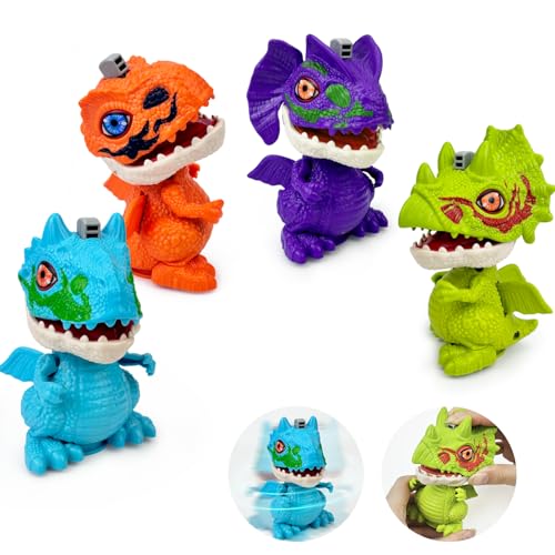 Birthday Toys Gifts for 3 5 6 7 8 Years Old Toddler Boys Girls, 4 Pack Wind up Spin & Flap Dinosaur Toys - 360° Rotating Dino Figures, Hands-on Educational Fine Motor Skills & STEM for Kids Age 3+
