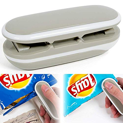 Sodaxx Mini Bag Sealer Heat Seal, Portable Vacuum Sealer with hook, Heat Sealer, Chip Bag Sealer & Cutter 2-in-1 (Grey) - Reseal for Snack Bags, Plastic Bags, Aluminum Bags