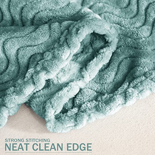 Exclusivo Mezcla Large Flannel Fleece Throw Blanket, 50X70 Inches Soft Jacquard Weave Wave Pattern Blanket For Couch, Cozy, Warm, Lightweight And Decorative Celadon Blanket #TOP5
