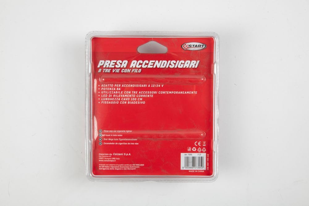 Start Presa Accendisigari A Tre Vie 12V Con Cavo 100 Cm - Potenza 8A LED Biadesivo
