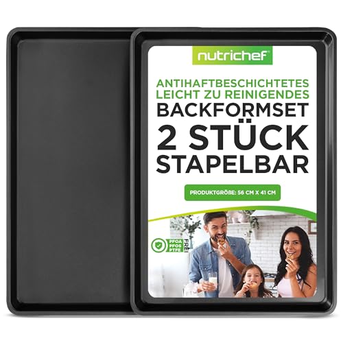 NutriChef XL Backform Backblech Antihaftbeschichtet – Baking Tray, Baking Sheet – Backofenblech 55,6 x 40cm, Backbleche hoher Rand als Kuchenblech, Backblech für Plätzchen, Kekse & Gebäck aus Stahl