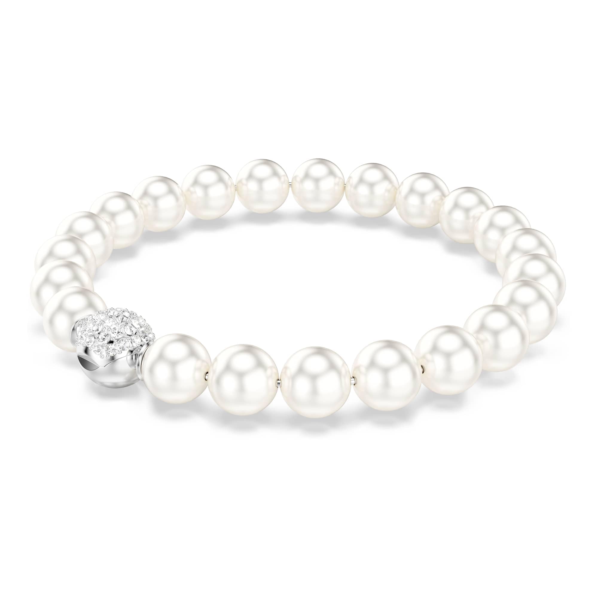 Swarovski Pulsera Matrix, Perla de cristal, Blanca, Baño de rodio