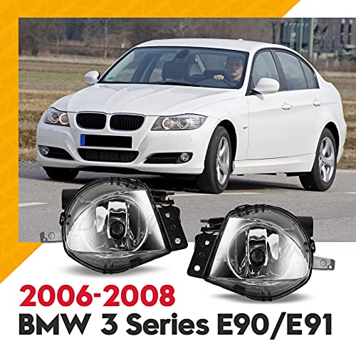 AUTOWIKI Fog Lights Compatible with 2006-2008 BMW 3 Series E90 Sedan/ E91 Wagon (w/o Sport Pkg) 2PCS With Clear Lens