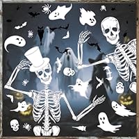 Halloween Window Stickers, Cshare Large Skeleton Window Cling Decals with Ghost Bat Spider Web, Reusable Double-Sided Extra Large Halloween Decorations for Glass Room Party, 9 Sheets