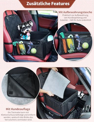 KYG Hundeautositz - Besonders Stabil, Wasserdicht, Rutschfest & Kratzfest für Kleine bis Mittelgroße Hunde - Für Beifahrer- und Rücksitz (Schwarz)