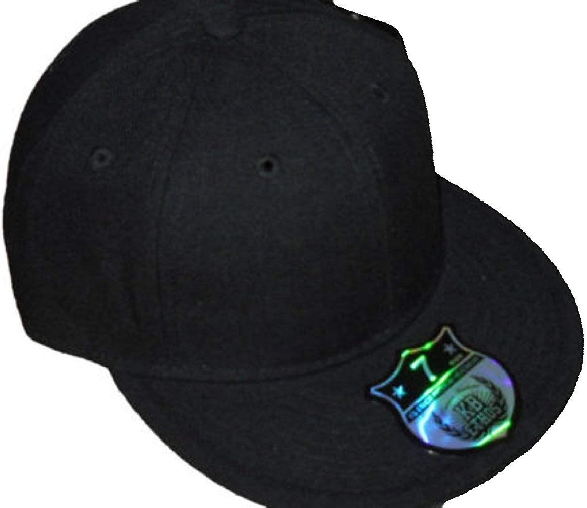 plain black fitted cap, flat peak hat, baseball hip hop urban designer (7 1/8 (56.8CM) M)