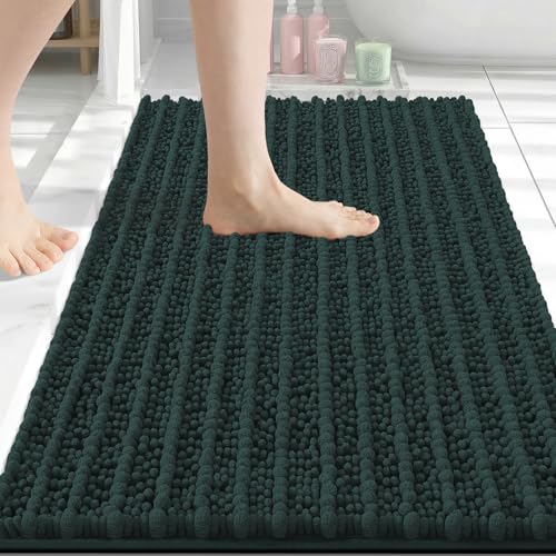 Image of Arotive Luxury Bathroom Rugs 30x20, Extra Soft Thick Absorbent Shaggy Chenille Bath Rugs, Machine Wash Dry, Bath Mats for Bathroom Floor, Tub and Shower, Home Decor Accessories, Dark Green