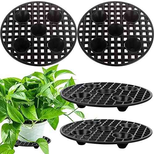 4 piezas de elevador para macetas a nivel de planta, soporte de plantas resistente, soporte redondo negro para macetas de plástico para interiores y exteriores (4 piezas (20 cm)