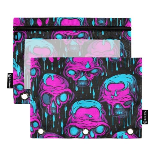 Astuccio per raccoglitori a 3 anelli astuccio viola con teschi per matite e cosmetici con cerniera trasparente per ufficio viaggi confezione da 2 Teschi one sizex2