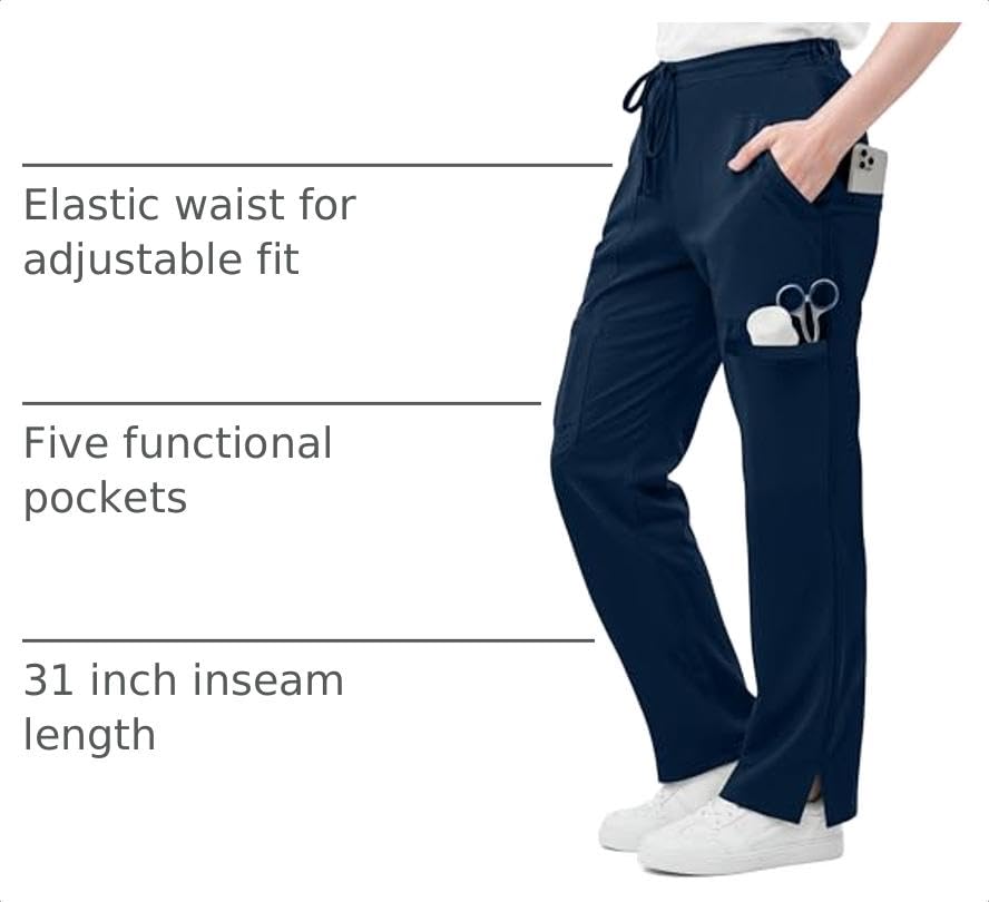 Image of 4-Way Stretch Rayon Blend Scrub Pants Women Mid Rise Relaxed Fit 31 inch Inseam