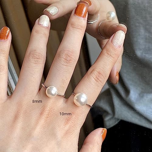 Dtja Shell Pearl 925 Sterling Silver Ring for Women Girls Adjustable Expandable Round Ball Wedding Statement Finger Rings Comfort Fit Simple Elegant Engagement Promise Birthday Jewelry Gift2
