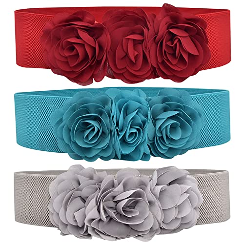 Women's Elastic Wide Waist Belt Three-Flower Stretch Corset Sweet Casual Elegant for Dress Plus Size2