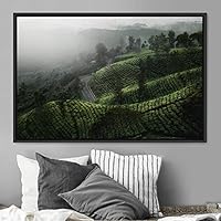 Framed Canvas Wall Art Greenlands Aerial Dark Farmhouse/Country Green Nature Photography Realism Relax/Calm - 16x24 inches