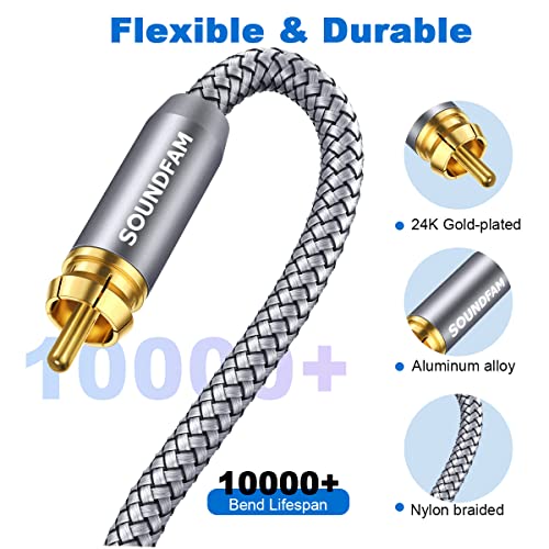 Soundfam Rca Subwoofer Cable 26Ft/8M Digital Coaxial Audio Cable Gold Plated Rca Male To Male Spdif Cable For Subwoofer,Home Theater,Amplifier,Tv-Grey #TOP5