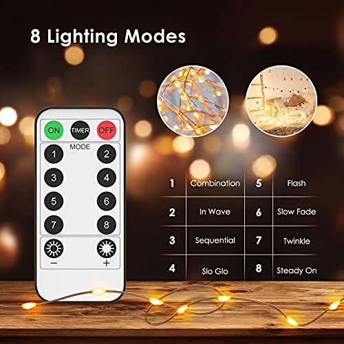 2 stuks led-lichtsnoeren voor buiten, kerstdecoratie, 10 m, 8 modi, met batterij en timer, warmwit, waterdicht, kerstverlichting voor kerstboom, raam, tuin, party, bruiloft - Image 3