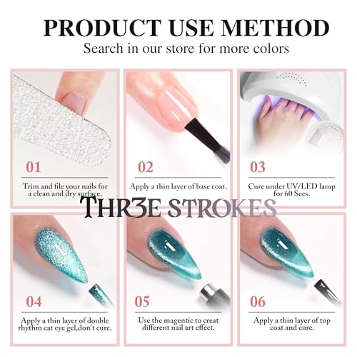 Image of THR3E STROKES 9D Glitter Cat Eye Gel Magnetic Nail Polish Gel Art Manicure DIY at Home Soak Off UV G-el 7.5ML (CE12, 7.5ML)