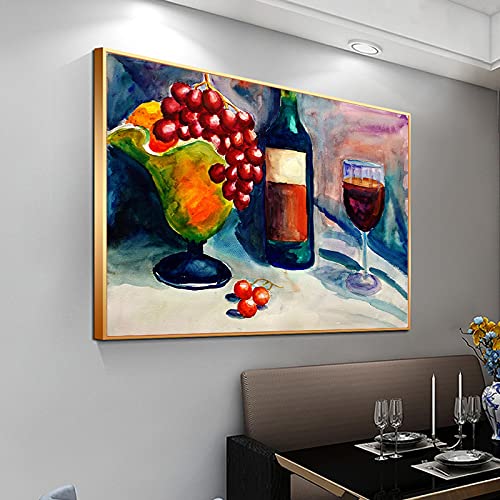 Affiche vin rouge peinture sur toile et image de raisin pour déco murale