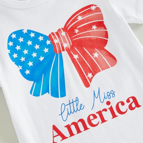 Image of Kids Toddler Girls 4th of July T-Shirt Coquette Bowknot Patriotic USA 250 American Flag Independence Day Top
