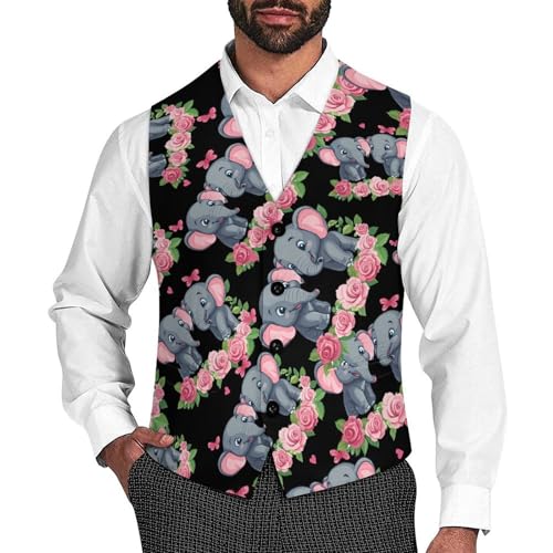 Elephant Men's Suit Vests Dress Vest V-Neck Waistcoat Slim Business Formal with Pocket