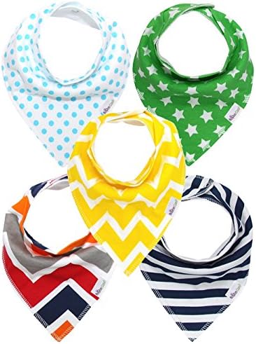 BC Bandana Bib Set of 5 - Extra Absorbent Drool Bibs with Snaps for Boys & Girls Perfect Baby Shower Gift Set