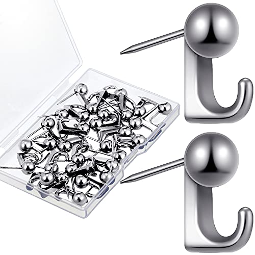 Image of Jetec 30 Pieces Metal Push Pin Hangers Pin Wall Hooks Picture Hanging Picture Nails Frame Oil Painting Hooks on Wooden or Fabric Wall for Home or Office(Silver)