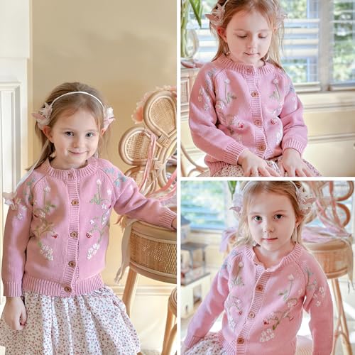 Image of Simplee kids Baby Sweater Toddler Girls Cardigan Sweater Embroidered Strawberry Knit Sweater