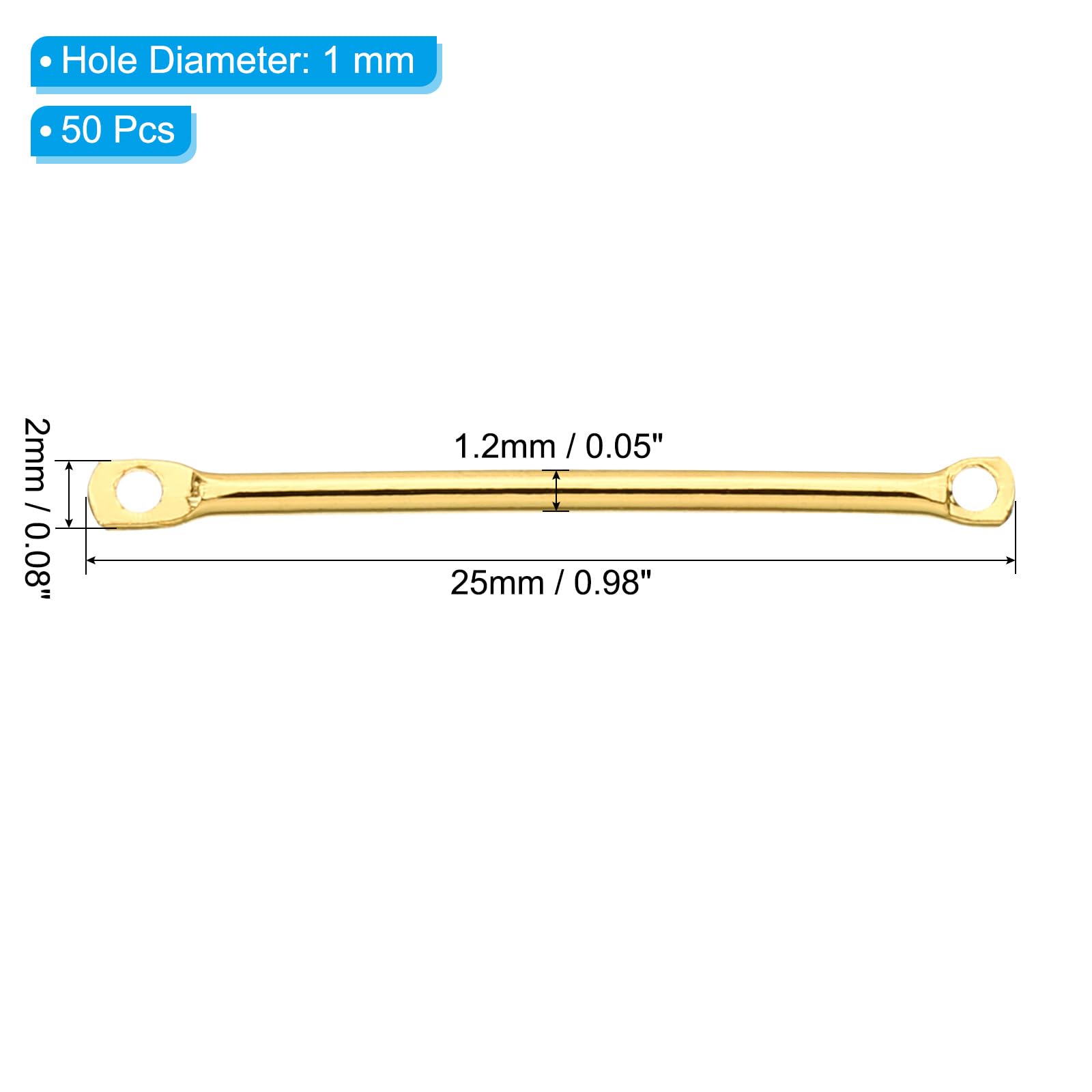 PATIKIL Brass Bar Links for Jewelry Making 50 Pcs 15mm/0.59" Stick Strip Earring Connectors 2 Hole for Earring Necklace Bracelet DIY Golden - Image 2
