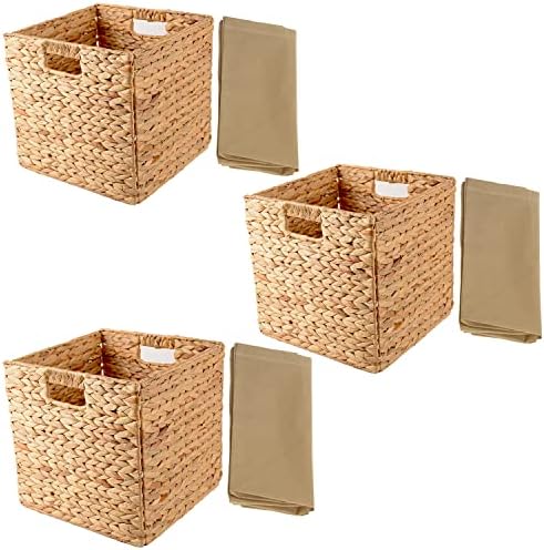 Water Hyacinth Storage Baskets For Shelves, Wicker Storage Basket, Woven Baskets For Storage, Seagrass Baskets, Large Wicker Basket, Wicker Baskets For Storage 12x12x12 In, 3Pcs