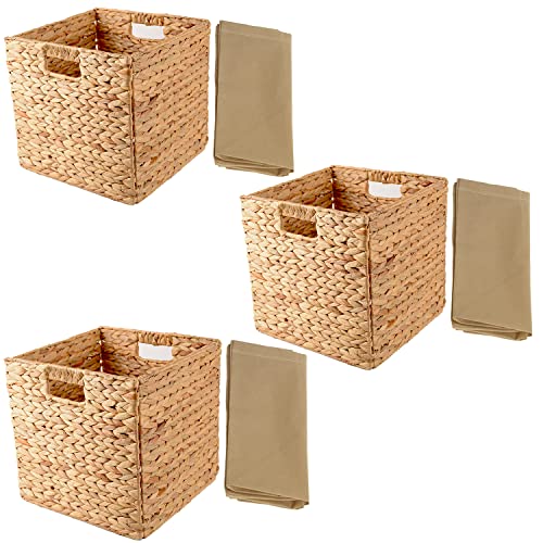 Water Hyacinth Storage Baskets For Shelves, Wicker Storage Basket, Woven Baskets For Storage, Seagrass Baskets, Large Wicker Basket, Wicker Baskets For Storage 12X12X12 In, 3Pcs #TOP22