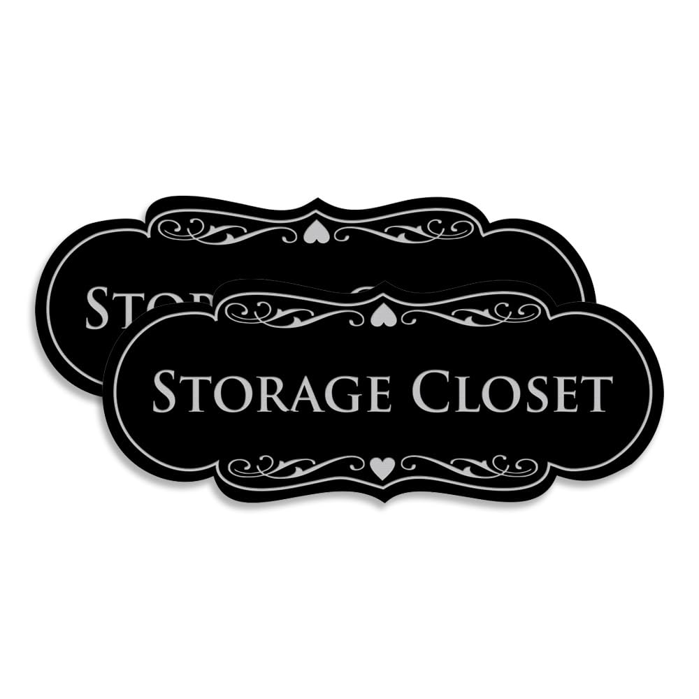 Signs ByLITA Designer Storage Closet Sign (Black/Silver) - Large 2 Pack