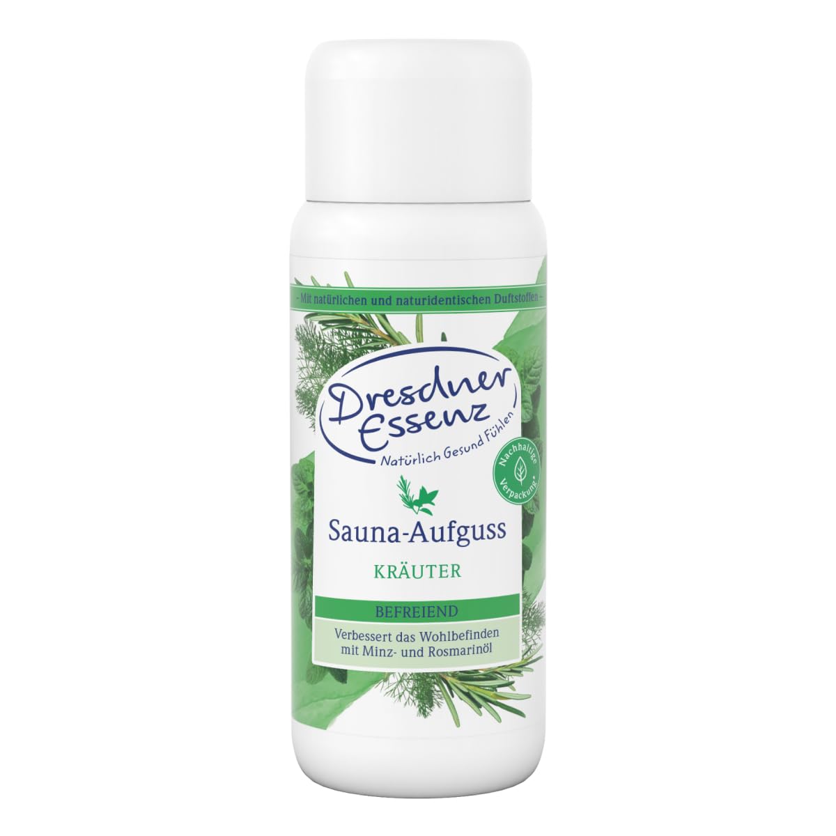 Dresdner Essenz Infusión de hierbas para sauna, 250 ml, cuidado liberador con aceite de eucalipto y aceite de naranja, sauna fresca y aromática con aceite de hinojo amargo y aceite de romero, vegano